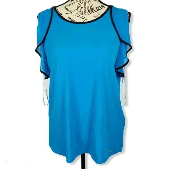 Calvin Klein- Sleeveless Top with Chiffon Ruffle - Picture 1 of 4